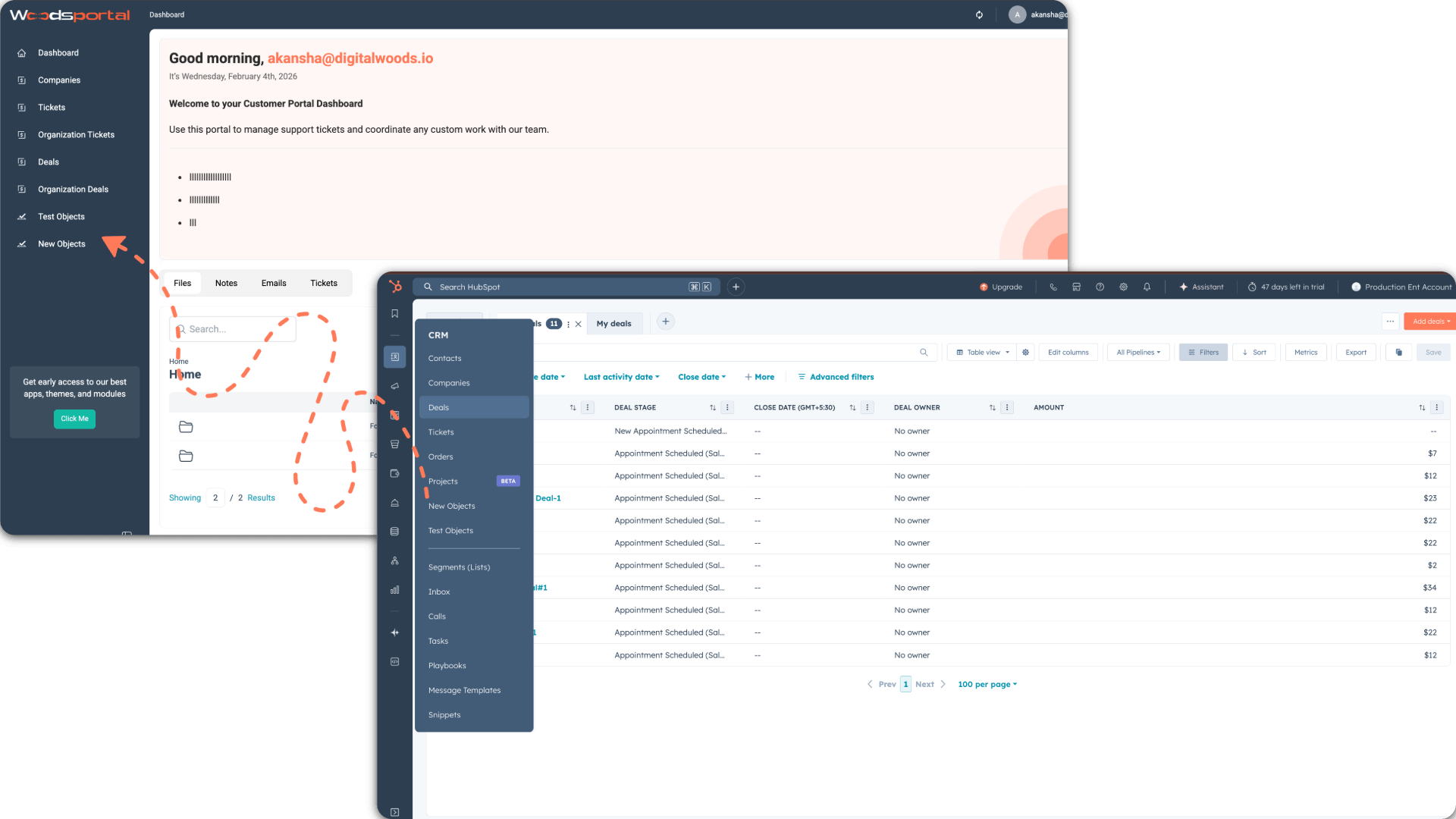 Customers securely viewing and updating custom HubSpot objects inside a customer portal