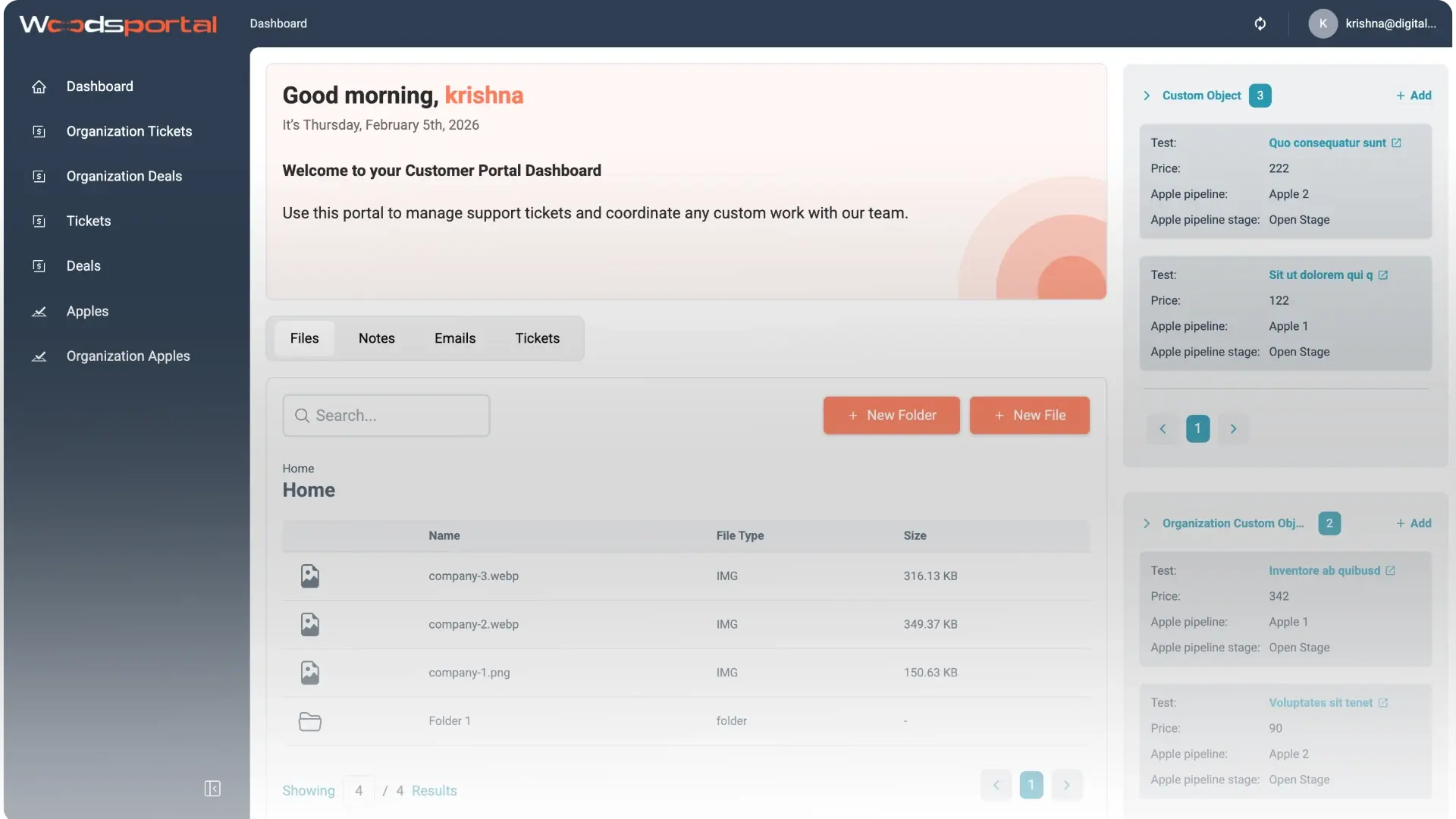 HubSpot customer portal dashboard interface